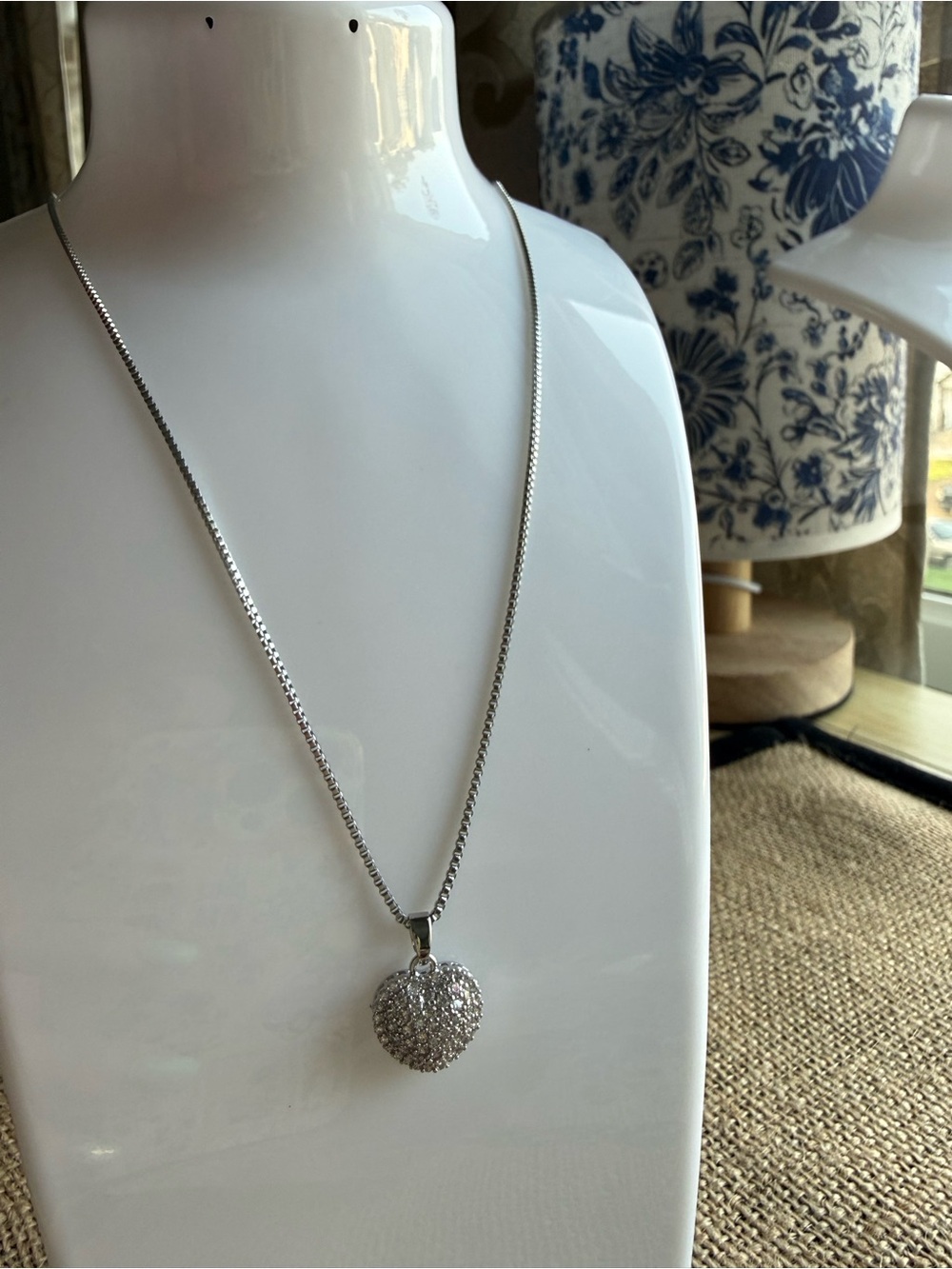Silver Heart Pendant Necklace with Pavé Crystals - Women Jewelry